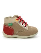 Kickers Боти от кожа и велур - Тъмночервен/Каки