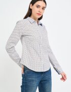 KVL by KENVELO Риза с десен и остра яка Бял/Ултрамарин синьо/Светлокафяв