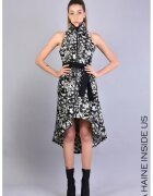 LA HAINE INSIDE US Asymmetrical Sleeveless Midi Dress With Floral Pattern - Черен