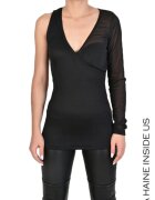 LA HAINE INSIDE US One-Shoulder Blouse With V Necklike & Tull Insertion - Черен