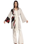 Lara Wear Вълнена жилетка с колан - Червен/Черен/Светло сив