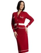 Lara Wear Жилетка с бижутерски тип копчета - Бял/Тъмночервен