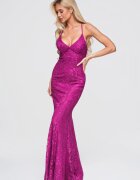 Larica Макси рокля с V-образно деколте и дантела - Slim Fit -