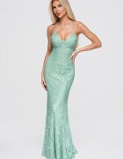 Larica Макси рокля с V-образно деколте и дантела - Slim Fit - sage