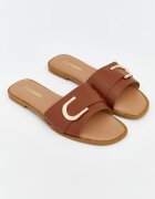LC WAIKIKI Чехли от еко кожа с метална апликация Златист/Кафяв