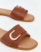 LC WAIKIKI Чехли от еко кожа с метална апликация Златист/Кафяв