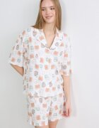LC WAIKIKI Къса памучна пижама с графика Бял/Корал