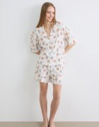 LC WAIKIKI Къса памучна пижама с графика Бял/Корал