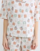 LC WAIKIKI Къса памучна пижама с графика Бял/Корал
