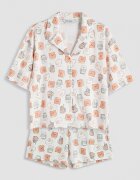 LC WAIKIKI Къса памучна пижама с графика Бял/Корал