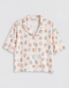 LC WAIKIKI Къса памучна пижама с графика Бял/Корал