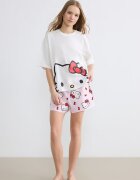 LC WAIKIKI Къса памучна пижама с принт на Hello Kitty Червен/Бял/Светлорозов