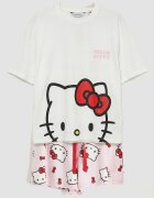 LC WAIKIKI Къса памучна пижама с принт на Hello Kitty Червен/Бял/Светлорозов