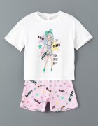 LC WAIKIKI Къса пижама с графика Бял/Зелен/Розово