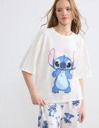LC WAIKIKI Къса пижама с принт Stitch Бял/Пастелнорозов/Кралско Синьо