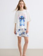 LC WAIKIKI Къса пижама с принт Stitch Бял/Пастелнорозов/Кралско Синьо