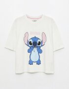 LC WAIKIKI Къса пижама с принт Stitch Бял/Пастелнорозов/Кралско Синьо