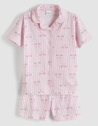 LC WAIKIKI Къса пижама с райе и панделки Бял/Розово