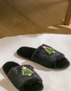 LC WAIKIKI Мъхести домашни пантофи Christmas с отворен връх Черен