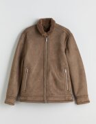 LC WAIKIKI Палто от еко велур с джобове с цип Сиво-кафяв
