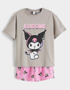 LC WAIKIKI Памучна къса пижама с принт Kuromi Сив меланж/Розово