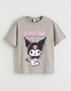 LC WAIKIKI Памучна къса пижама с принт Kuromi Сив меланж/Розово