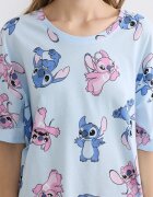 LC WAIKIKI Памучна нощница с принт Stitch Пастелносин/Светлорозов/Светлосин