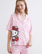 LC WAIKIKI Памучна пижама с графика Червен/Пастелнорозов/Бледо розово