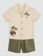 LC WAIKIKI Памучна риза и шорти с релеф - 2 части Праскова/Каки