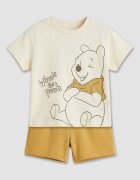 LC WAIKIKI Памучна тениска с Winnie The Pooh и шорти - 2 части Бежов/Синапено жълто