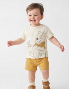 LC WAIKIKI Памучна тениска с Winnie The Pooh и шорти - 2 части Бежов/Синапено жълто