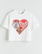 LC WAIKIKI Памучна тениска Tom And Jerry Червен/Мръснобял