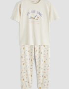 LC WAIKIKI Пижама с памук и принт Слонова кост/Пастелнорозов/Индигово синьо