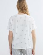 LC WAIKIKI Пижамена тениска с овално деколте и шарка на сърца Бял/Светло сив