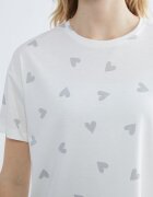 LC WAIKIKI Пижамена тениска с овално деколте и шарка на сърца Бял/Светло сив