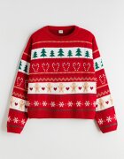 LC WAIKIKI Пуловер с овално деколте и десен Christmas Червен/Бял