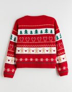 LC WAIKIKI Пуловер с овално деколте и десен Christmas Червен/Бял