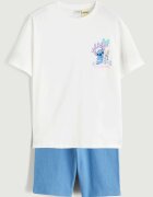 LC WAIKIKI Тениска и къс клин с принт на Stitch Слонова кост/Лилав/Син