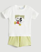 LC WAIKIKI Тениска и къс панталон с принт на Mickey Mouse - 2 части Бял/Черен/Шам фъстък зелено