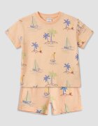 LC WAIKIKI Тениска и шорти с тропическа шарка Бледооранжев/Индигово синьо/Шам фъстък зелено