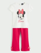 LC WAIKIKI Тениска с принт Minnie Mouse и панталон - 2 части Бял/Яркорозово/Избеляло черно