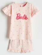 LC WAIKIKI Тениска с принт на Barbie и къс панталон Фуксия/Пастелнорозов