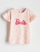 LC WAIKIKI Тениска с принт на Barbie и къс панталон Фуксия/Пастелнорозов