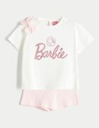 LC WAIKIKI Тениска с принт на Barbie и къса пола-панталон на каре - 2 части Бял/Яркорозово