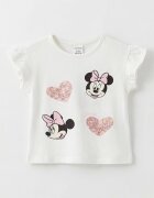 LC WAIKIKI Тениска с принт на Minnie Mouse и флорален къс панталон - 2 части Бял/Розово