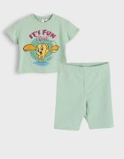 LC WAIKIKI Тениска Tweety и шорти Бледозелен