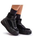 Lee Cooper Дамски маратонки - Lee Cooper - с платформа - овча кожа - черни - екологична кожа/текстил