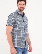 Lee Cooper Карирана риза с къси ръкави Бял/Тъмносин