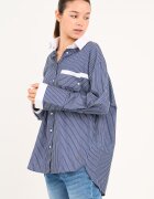 Lee Cooper Свободна памучна риза на райе Бял/Тъмносин