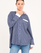 Lee Cooper Свободна памучна риза на райе Бял/Тъмносин